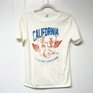 California is the Place To Ride Skeleton Skateboard Graphic Cream Short Sleeve L